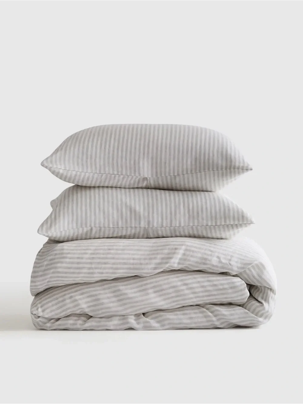 Quince European Linen Duvet Cover Set in Grey & White Stripe Queen 1217